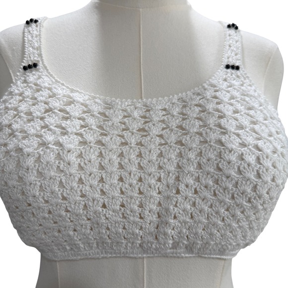 Crochet Bralette Crop Top Boho Festival Cottagecore Lined Cotton NWT Medium Chic - Picture 6 of 10